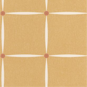 Rácsos formatervezés szalagszerű mintával fehér meleg sárga rózsaszín arany gombokkal tapéta