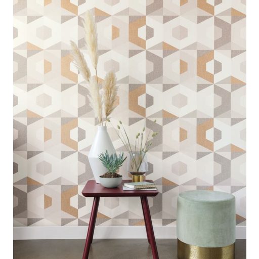 ultramodern megjelenítésű síkidomok fehér krém szürkésbézs barna fémes arany tapéta