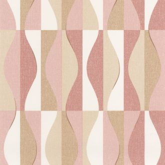 Geometrikus "hullámos" csempeminta fehér rózsazsín sárga bézs fémes arany tapéta