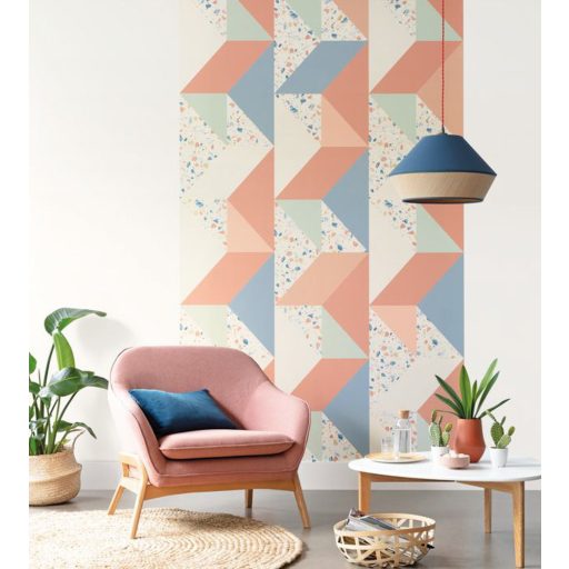 HIP HOP Gometrrikus 3D éles mértani formák fehér kék mély rózsazsín/korall falpanel