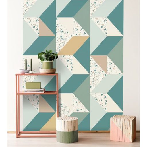 HIP HOP Gometrrikus 3D éles mértani formák fehér zöld türkiz arany falpanel