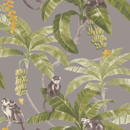 Grandeco MYRIAD MY2402 Natur trópusi dzsungel majmok szürke zöld szines tapéta