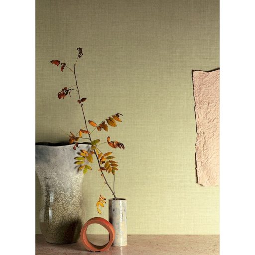 Természetes egyszinű strukturált vászonminta zöld/bézses zöld tapéta