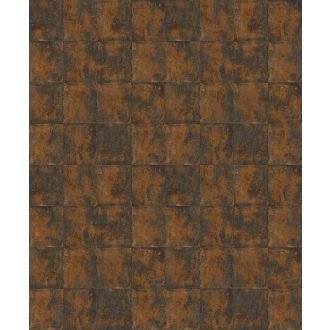   Patinás vintage csempe design különleges csillogással narancsos-barna antracit és bronzbarna tónus bronzos fény tapéta