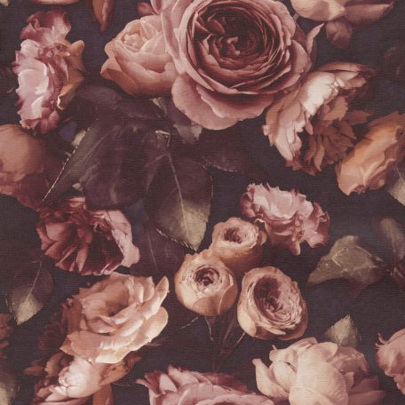  Virágos nagyformátumú rózsák modern struktúra burgundi/mély lila rózsaszín barna krém tapéta