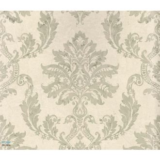   Királyi paloták pompája - akantuszlevelek barokk/damaszt motívuma vanília bézs és pezsgőszín tónus fémes hatás tapéta