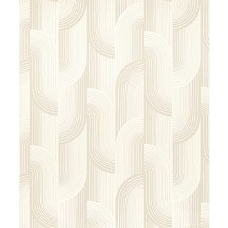  Ívelt formákből épülő art deco hatású geometriai design törtfehér és lágy bézs tónus tapéta