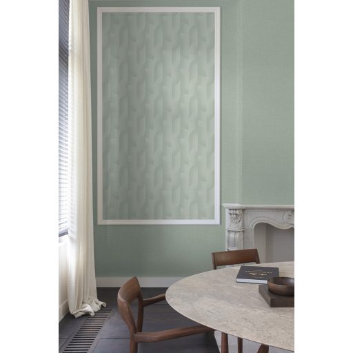 Ívelt formákből épülő art deco hatású geometriai design lágy zöld és jeges-mentazöld tónustapéta