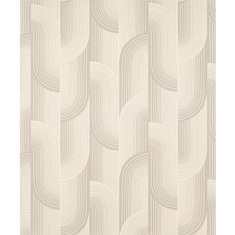  Ívelt formákből épülő art deco hatású geometriai design törtfehér és lágy homok-bézs tónus tapéta