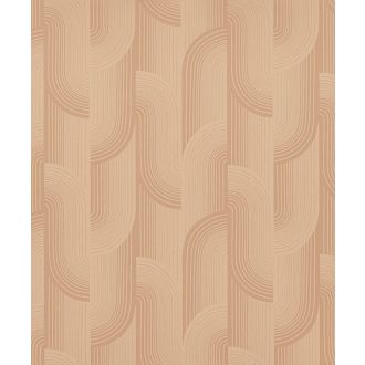   Ívelt formákből épülő art deco hatású geometriai design lágy barackszín világos terrakotta és barackos bézs tónus tapéta
