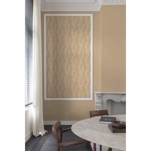 Ívelt formákből épülő art deco hatású geometriai design lágy barackszín világos terrakotta és barackos bézs tónus tapéta