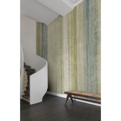 Impresszionista álmok! Csíkba rendezett aquarell festékfoltok mintája krém pasztellkék és olívzöld tónus falpanel