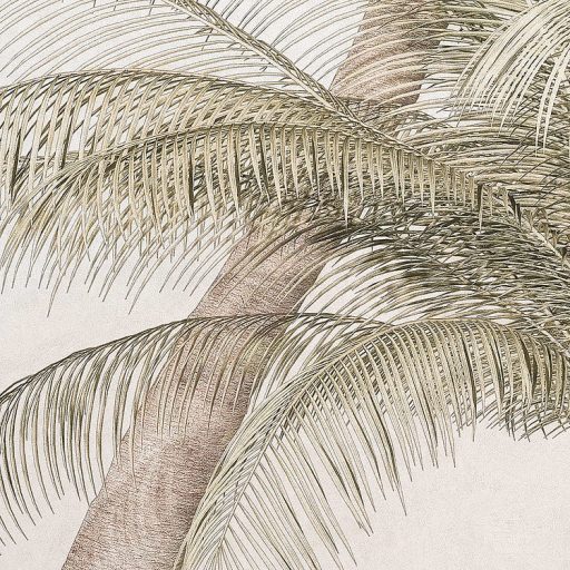 Nosztalgikus hangulatú pálmák az oázisban fehér bézs barna szürke kék és zöldeskék tónusok falpanel/digitális nyomat