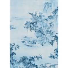   Kínai táj halványkék vázlata stílusos és finom ábrázolás világoskék fehér és kék tónusok falpanel/digitális nyomat