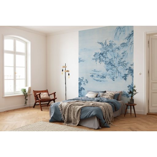 Kínai táj halványkék vázlata stílusos és finom ábrázolás világoskék fehér és kék tónusok falpanel/digitális nyomat