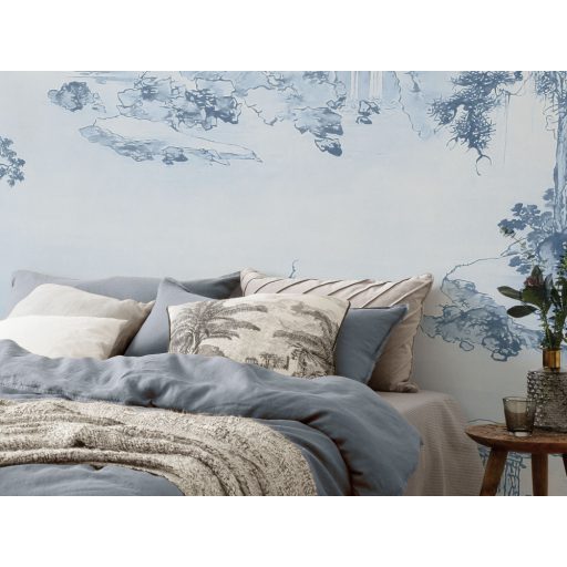 Kínai táj halványkék vázlata stílusos és finom ábrázolás világoskék fehér és kék tónusok falpanel/digitális nyomat