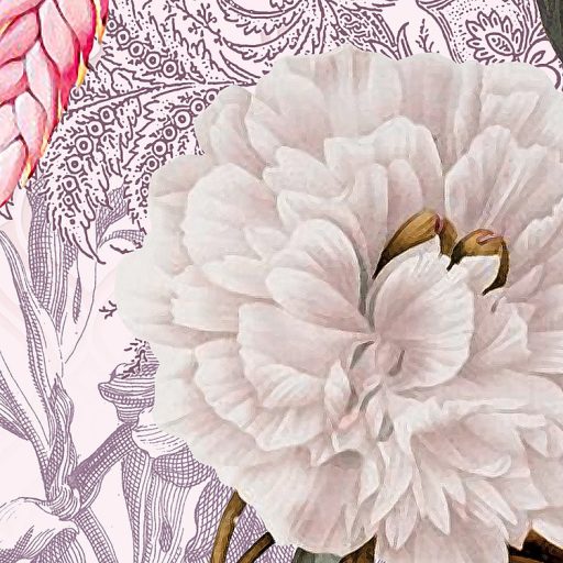 Idilli és egzotikus minta keleti növényekkel állatokkal kínai jelenetekkel krém bézs zöld piros és lila falpanel!digitális nyomat