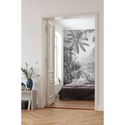 Csendes és misztikus tó a dzsungelben monokróm megjelenés fehér szürke és fekete tónus falpanel/digitális nyomat