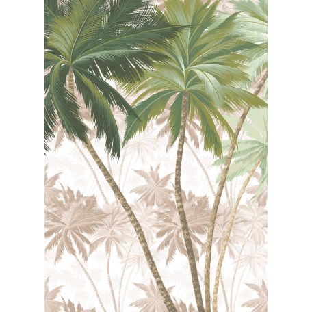 Nyári trópusi hangulat a falon - Diszkrét pálmacsoport krém barna szürke sötétzöld és zöld tónusok falpanel/digitális nyomat