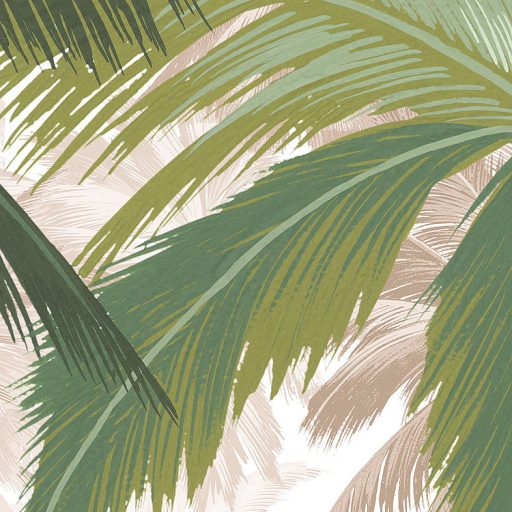 Nyári trópusi hangulat a falon - Diszkrét pálmacsoport krém barna szürke sötétzöld és zöld tónusok falpanel/digitális nyomat