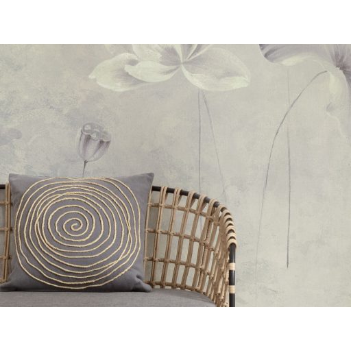 Nosztalgikus virágminta- Finom "fátyol" a falra tavirózsák és levelek képében törtfehér szürkéskék és lila falpanel/digitális nyomat