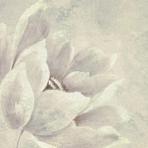 Nosztalgikus virágminta- Finom "fátyol" a falra tavirózsák és levelek képében törtfehér szürkéskék és lila falpanel/digitális nyomat