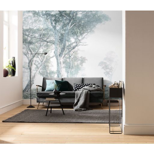 Misztikus és titokzatos öreg fák ködfátyolban ködfehér zöld kék szürke és bézs tónusok falpanel/digitális nyomat