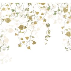   Látszólag egyszerű mégis nagyszerű - Borostyán indák és levelek kúsznak a falon krémfehér bézs zöld és barna falpanel/digitális nyomat