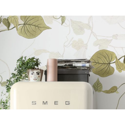 Látszólag egyszerű mégis nagyszerű - Borostyán indák és levelek kúsznak a falon krémfehér bézs zöld és barna falpanel/digitális nyomat