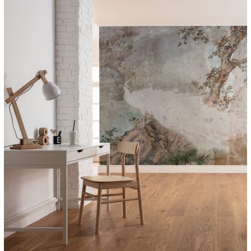 Mint egy festmény! A növény és állatvilág kollázsa fehér pávával beton háttéren szürke barna zöld és fehér falpanel/digitális nyomat