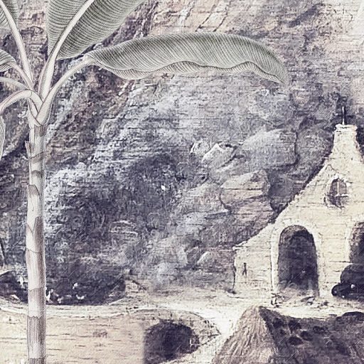 Déltengeri trópusi sziget a dzsungel rejtekében felhőkék zöld szürke bézs és tintakék tónusok falpanel/digitális nyomat