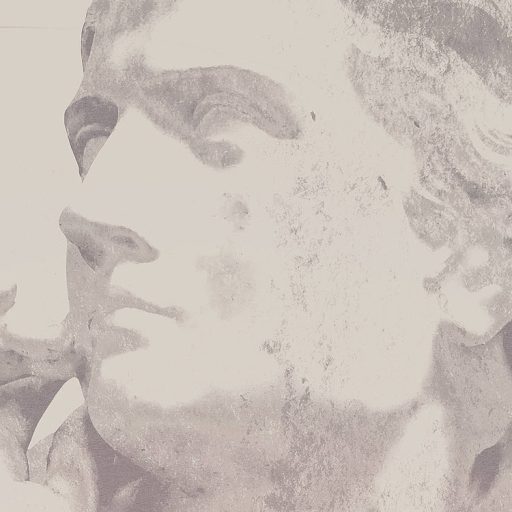 Finom plasztikus mellszobor tűnik ki a homályos háttérből törtfehér szürke kék és szürkéslila tónusok falpanel/digitális nyomat