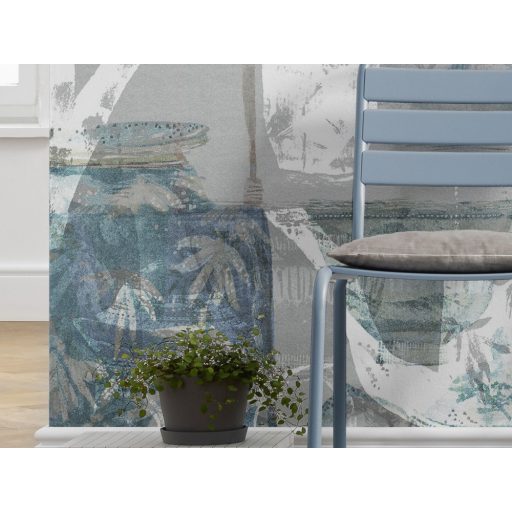 Terítéken a díszes kínai porcelán teáskészlet kollázs elrendezésben szürke fehér türkizkék és zöld tónusok falpanel/digitális nyomat