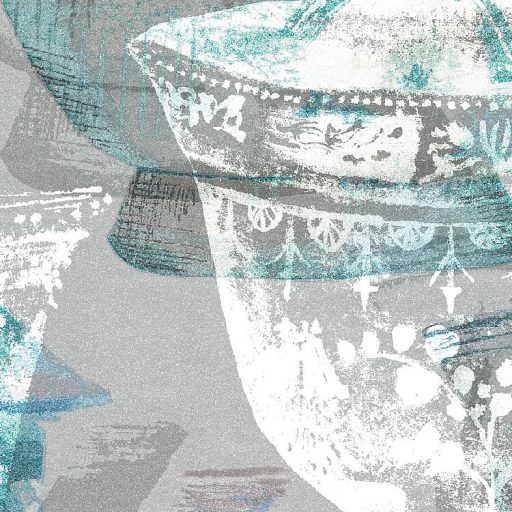 Terítéken a díszes kínai porcelán teáskészlet kollázs elrendezésben szürke fehér türkizkék és zöld tónusok falpanel/digitális nyomat