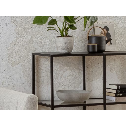 Barokk stílusú filigrán csipkedíszek beton háttéren szürke bézs sötétszürke/szürkésbarna tónusok falpanel/digitális nyomat