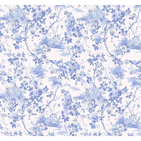 Nosztalgikus hangulatú virág és madármotívum "királyi falvédő" stílusban fehér és transzparens kék tónus falpanel/digitális nyomat