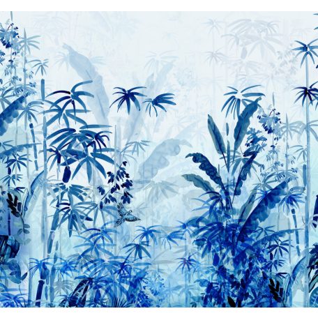 Kék óra! A dzsungel növény és állítvilága intenzív ragyogó kékben törtfehér világoskék sötét tintakék és fekete falpanel/digitális nyomat
