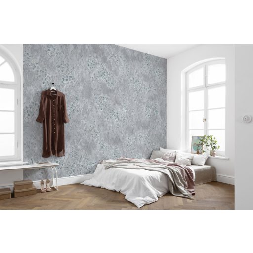 Ősi falfestmény fel-fel bukkanó motívumai beton háttéren szürke barna zöld és világos téglaszín falpanel/digitális nyomat