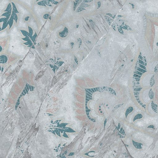 Ősi falfestmény fel-fel bukkanó motívumai beton háttéren szürke barna zöld és világos téglaszín falpanel/digitális nyomat