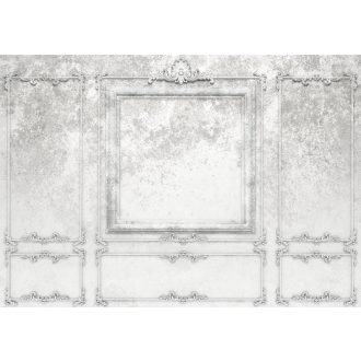   Az idő vasfoga : Gyönyörű patinás klasszikus kazettás/stukkó díszítés fehér szürkésfehér szürke és fekete falpanel/digitális nyomat