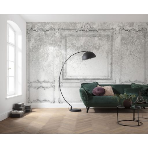 Az idő vasfoga : Gyönyörű patinás klasszikus kazettás/stukkó díszítés fehér szürkésfehér szürke és fekete falpanel/digitális nyomat