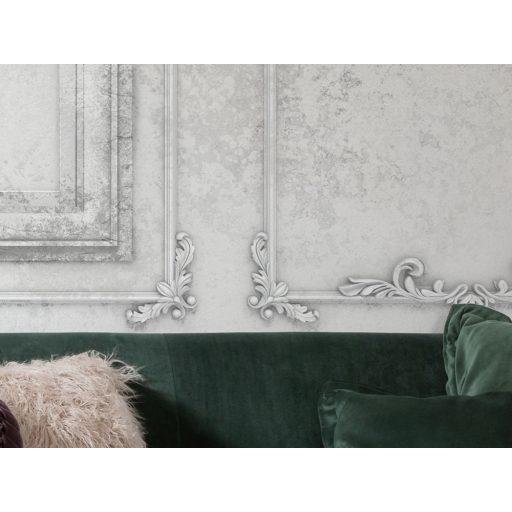 Az idő vasfoga : Gyönyörű patinás klasszikus kazettás/stukkó díszítés fehér szürkésfehér szürke és fekete falpanel/digitális nyomat