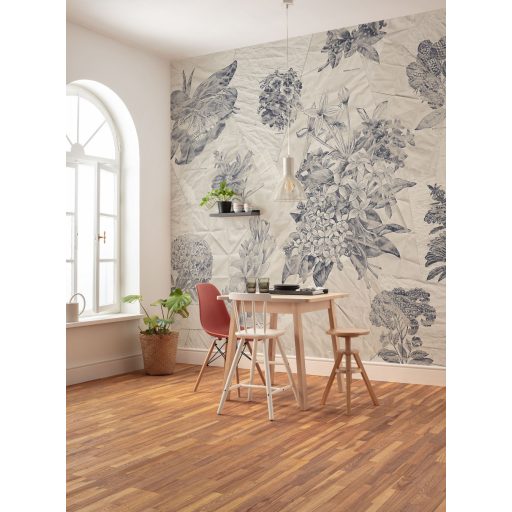 Nosztalgikus virágmotívum - Mintha a virág és növényhatározóból lépne elő fehér szürke és szürkéskék tónusok falpanel/digitális nyomat