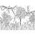 Egy Tarzan képregényre emlékeztető modern grafikus monokróm dzsungel minta fehér és fekete tónus falpanel/digitális nyomat