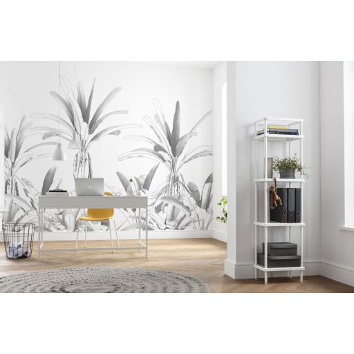 Egzotikus trópusi növények plasztikus monokróm megjelenítésben fehér szürke és sötétszürke tónusok falpanel/digitális nyomat