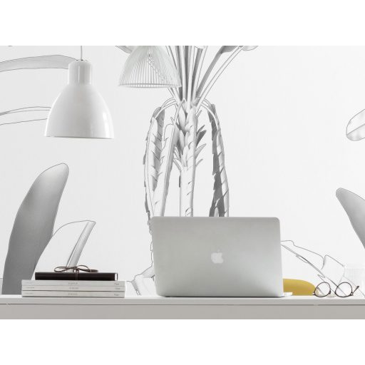 Egzotikus trópusi növények plasztikus monokróm megjelenítésben fehér szürke és sötétszürke tónusok falpanel/digitális nyomat