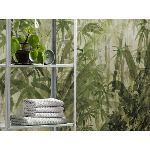 Trópusi pálmafák egzotikus nővények és méteres páfrányok áthatolhatatlan dzsungele fehér bézs szürke és zöld falpanel/digitális nyomat