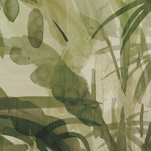 Trópusi pálmafák egzotikus nővények és méteres páfrányok áthatolhatatlan dzsungele fehér bézs szürke és zöld falpanel/digitális nyomat