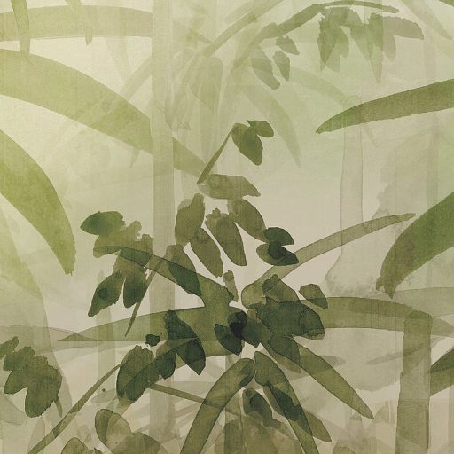 Trópusi pálmafák egzotikus nővények és méteres páfrányok áthatolhatatlan dzsungele fehér bézs szürke és zöld falpanel/digitális nyomat