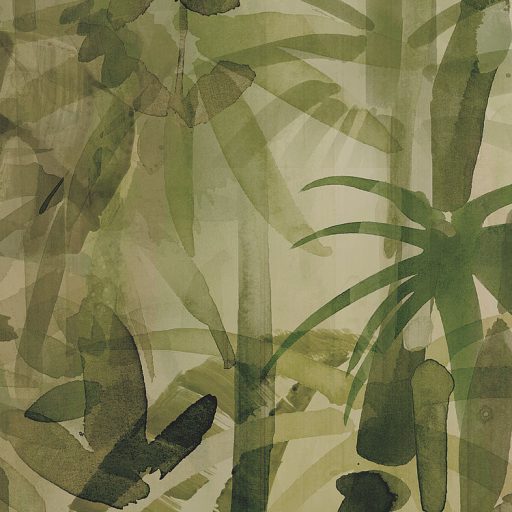 Trópusi pálmafák egzotikus nővények és méteres páfrányok áthatolhatatlan dzsungele fehér bézs szürke és zöld falpanel/digitális nyomat